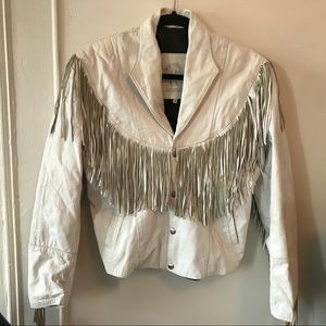 Vintage White Leather Fringe Jacket